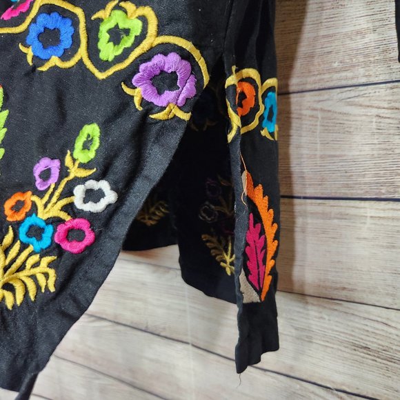 Linea by Louis Dell'Olio Embroidered Bohemian Womens Button Front Black Top L - Picture 8 of 15